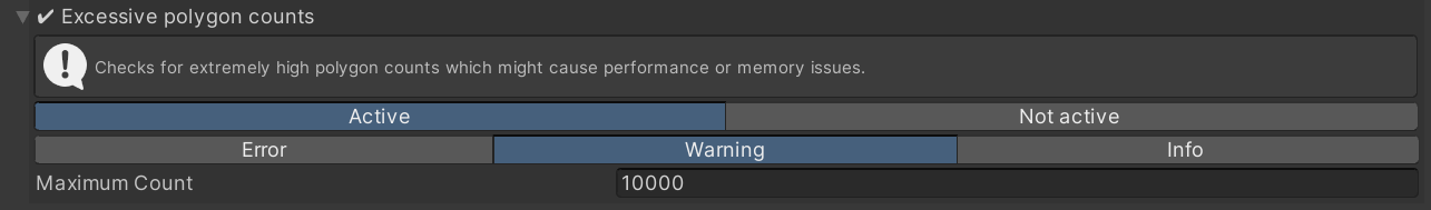 Excessive polygon count check result in the Verification window