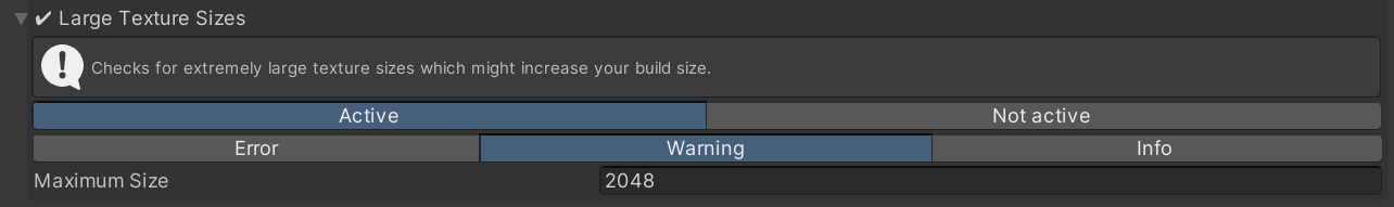 Large texture size check result in the Verification window