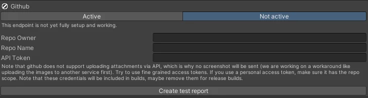 GitHub endpoint configuration in Unity