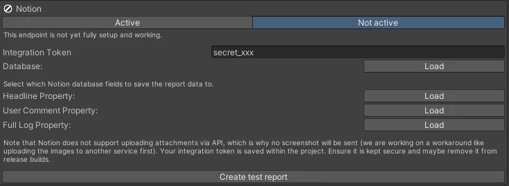 Notion endpoint configuration in Unity