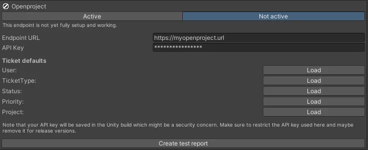 OpenProject endpoint configuration in Unity