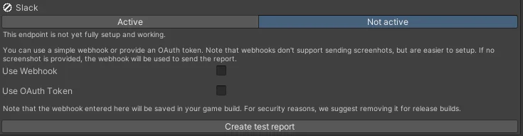 Slack endpoint configuration in Unity