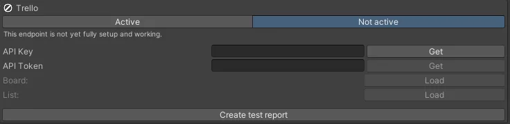 Trello endpoint configuration in Unity