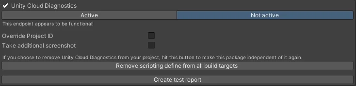 Unity Cloud Diagnostics endpoint configuration in Unity