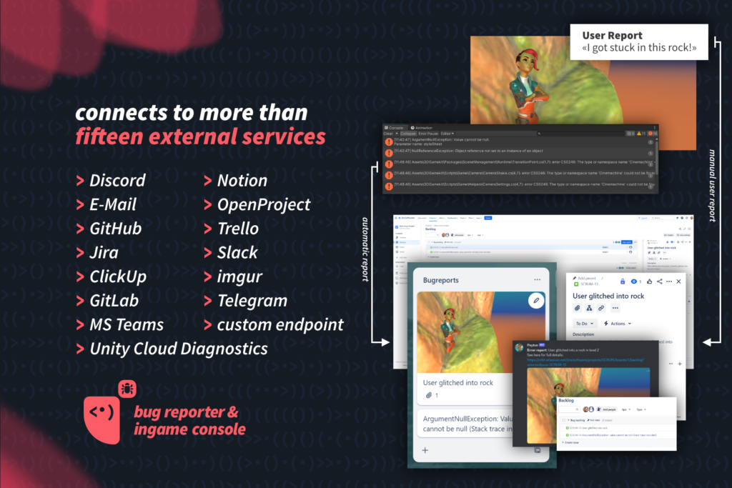 Bug Reporter connects to more than fifteen external services, including Discord, Jira, Notion, GitHub and Slack