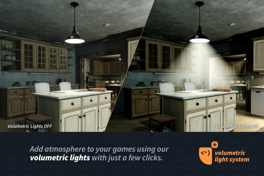 Before/after comparison: add atmosphere to your games using volumetric lights with just a few clicks