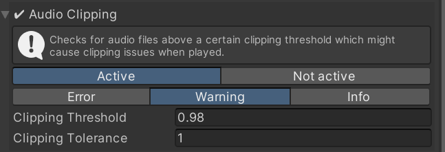 Audio clipping check result in the Verification window