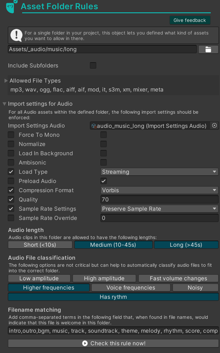 Import setting consistency check