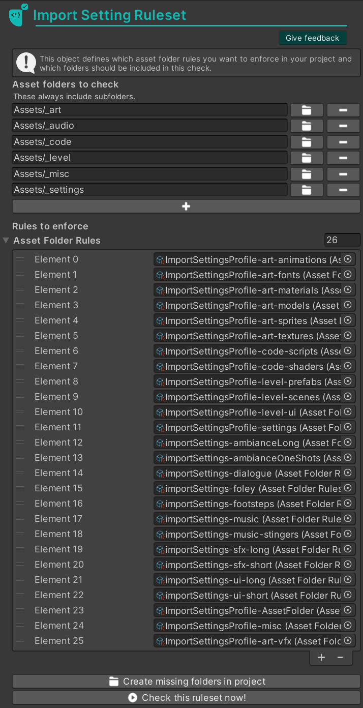 Import setting consistency rules