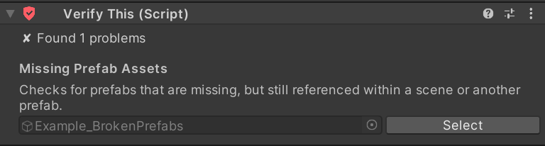 Verify component in the Unity inspector
